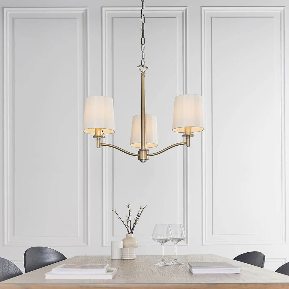 Genevieve 3 Light Antique Brass Pendant Ceiling Light