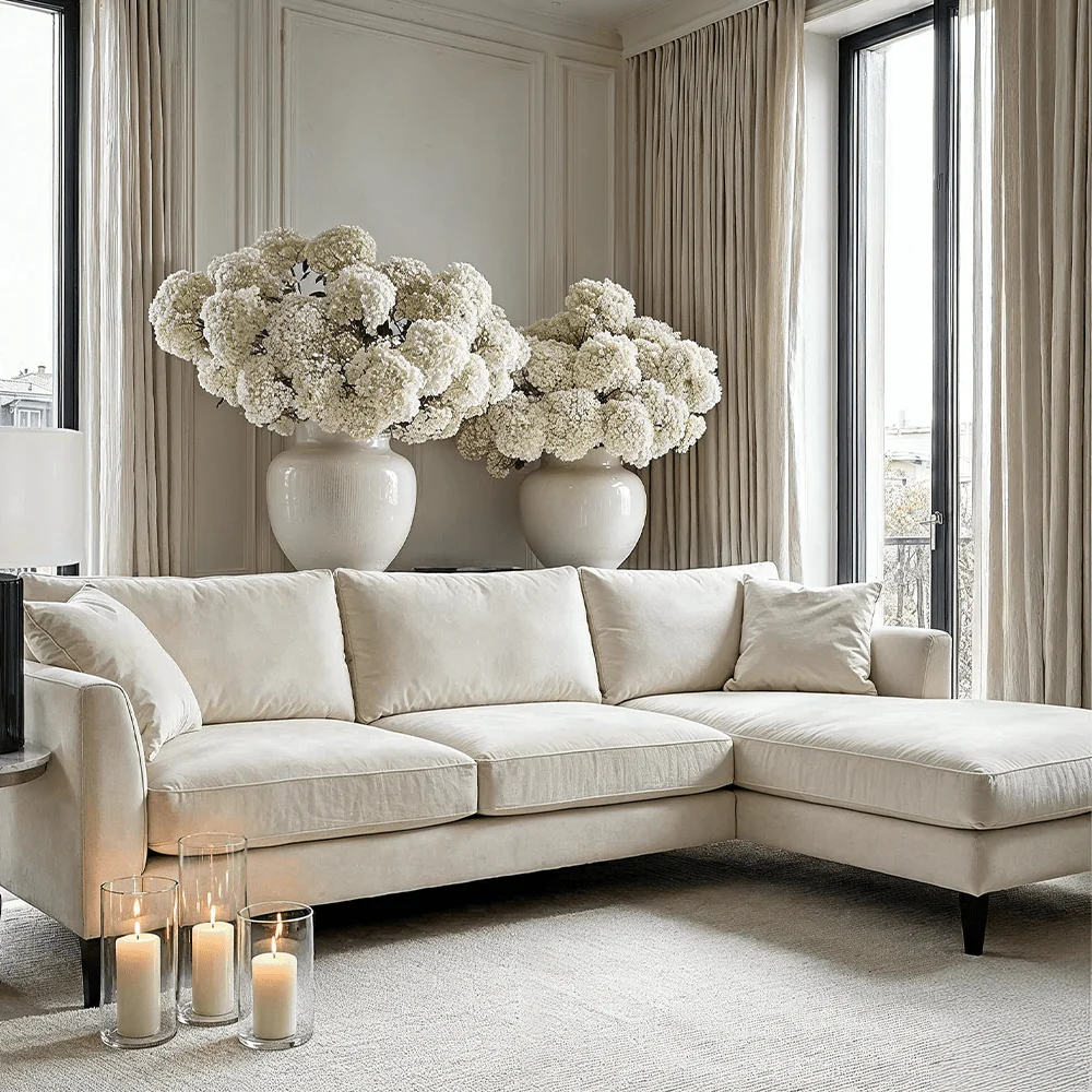 Genevieve Cream Velvet Medium Chaise End Sofa - Right Hand Facing