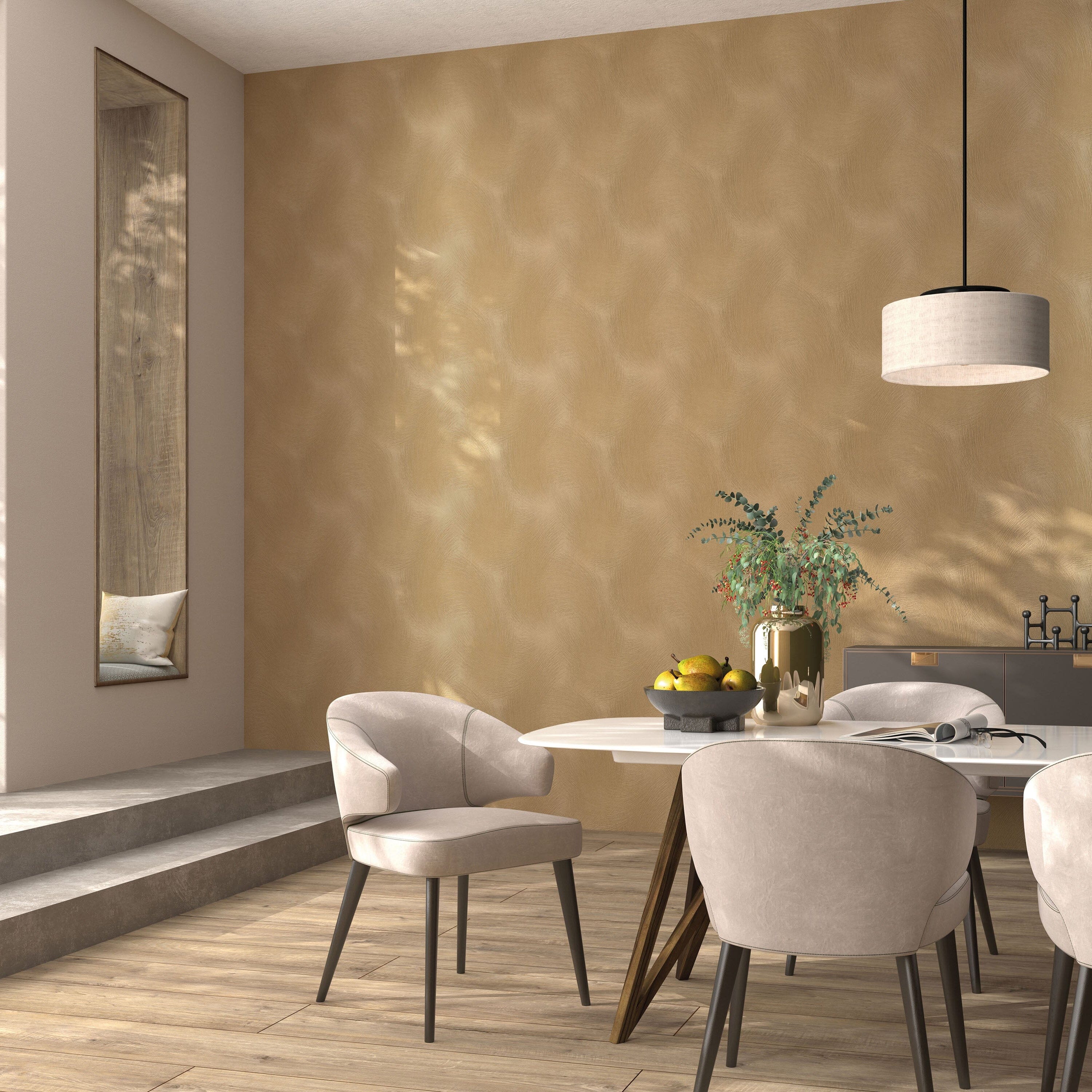 Genoa Gold Metallic Wispy Abstract Lines Patterned Wallpaper - Image 2