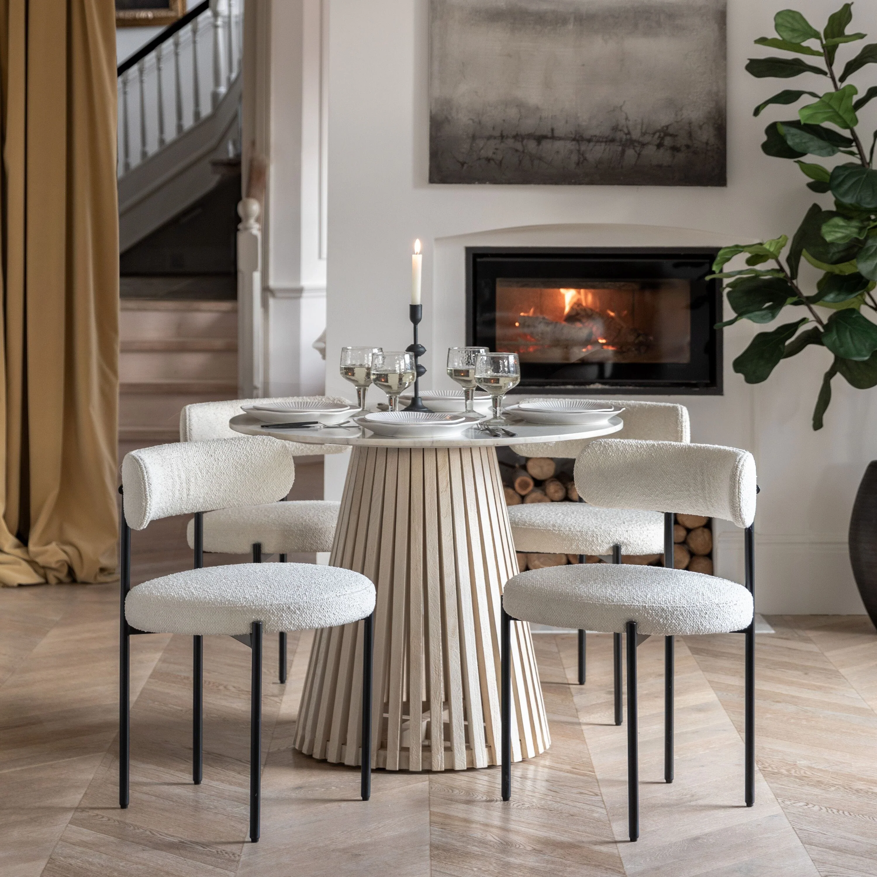 Georgia Vanilla Boucle Rounded Dining Chairs with Black Legs - Set of 2 - Image 3