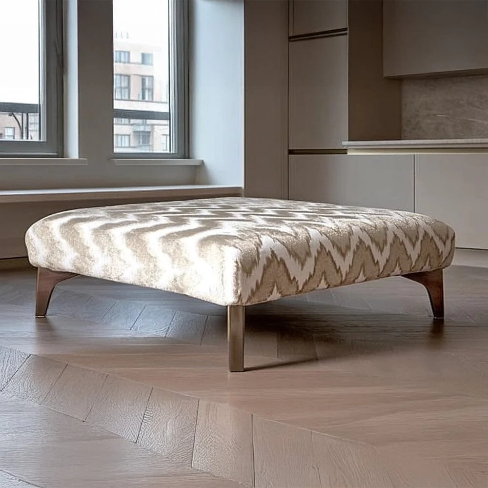 Gisele Mink Patterned Footstool with Walnut Legs