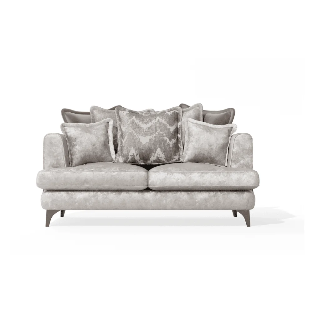 Gisele Oyster & Taupe Textured Chenille Pillowback Sofa Range with Walnut Legs - Image 2