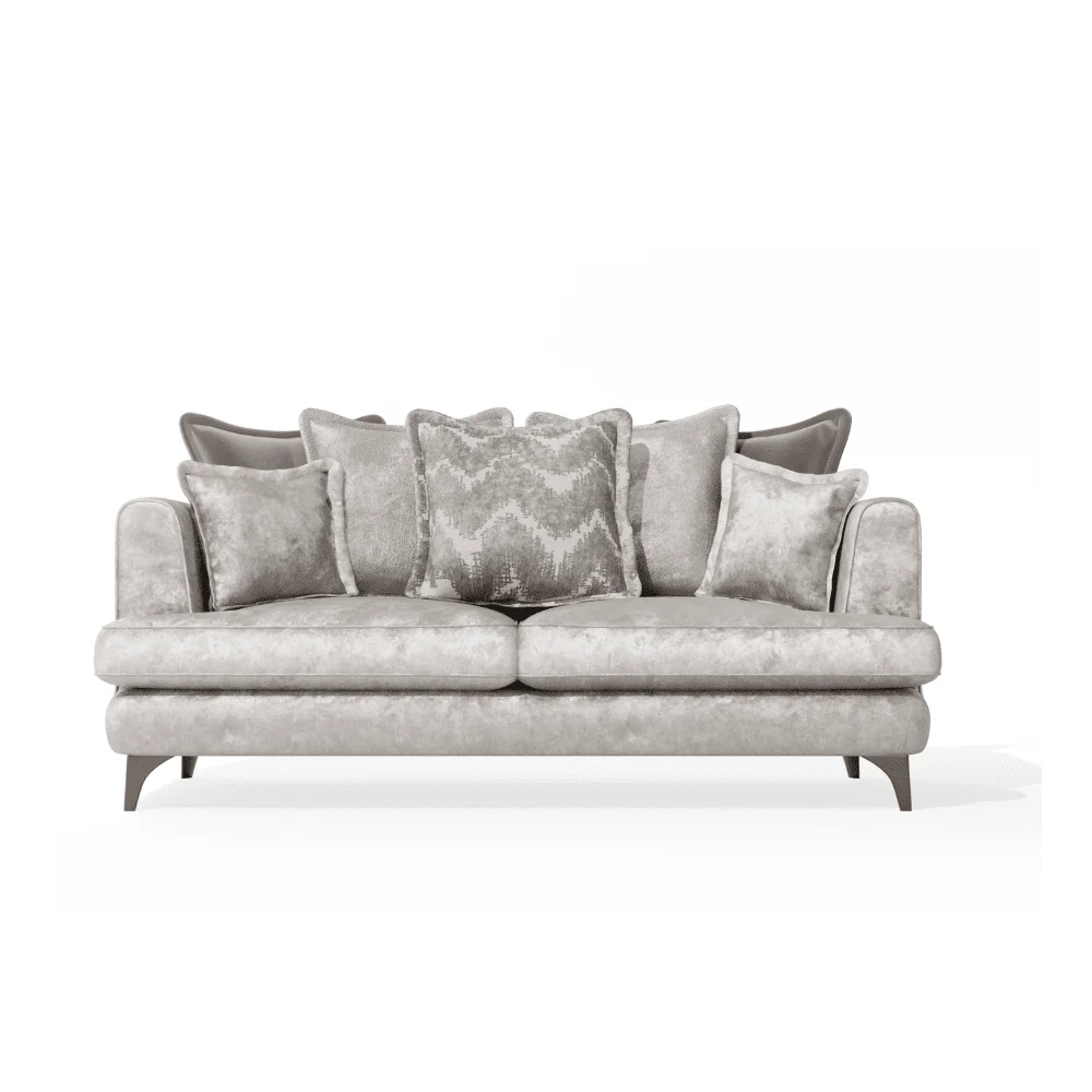 Gisele Oyster & Taupe Textured Chenille Pillowback Sofa Range with Walnut Legs - Image 3