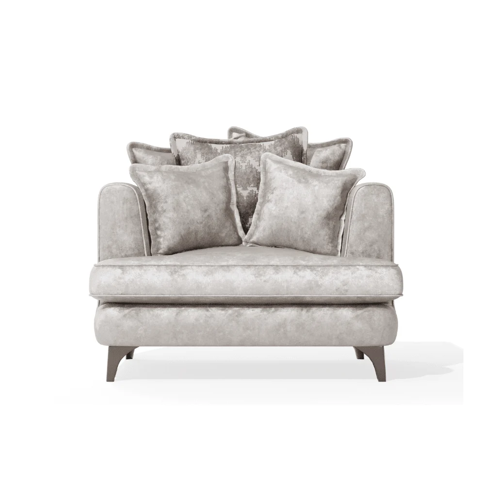 Gisele Oyster & Taupe Textured Chenille Pillowback Sofa Range with Walnut Legs - Image 4