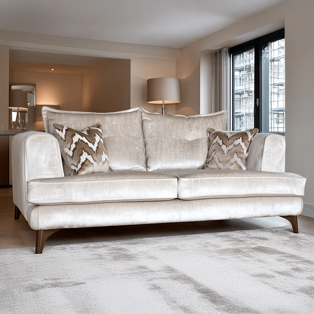 Gisele Oyster & Taupe Textured Chenille Sofa Range with Walnut Legs
