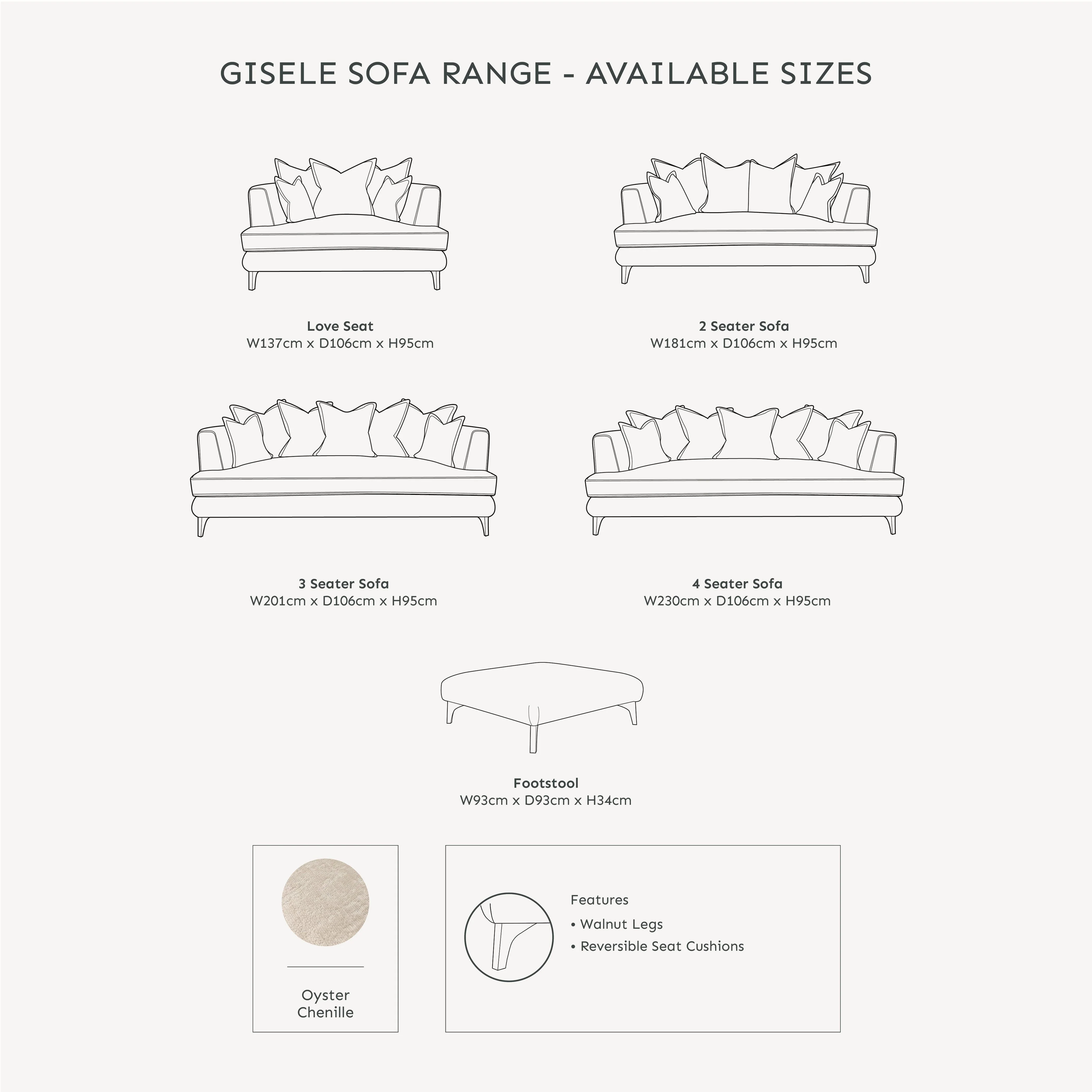 Gisele Oyster Textured Chenille, Pillowback Sofa Range With Walnut Legs - Image 14