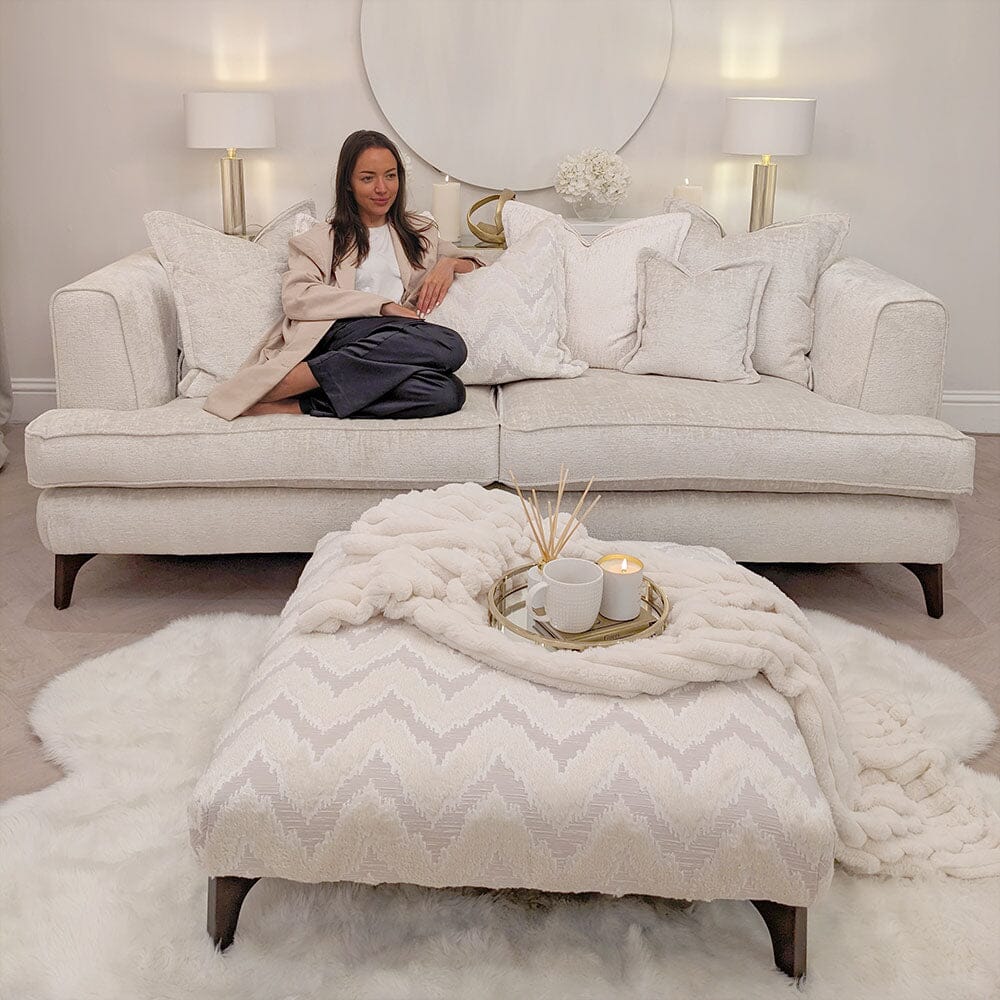 Gisele Oyster Textured Chenille, Pillowback Sofa Range With Walnut Legs - Image 3