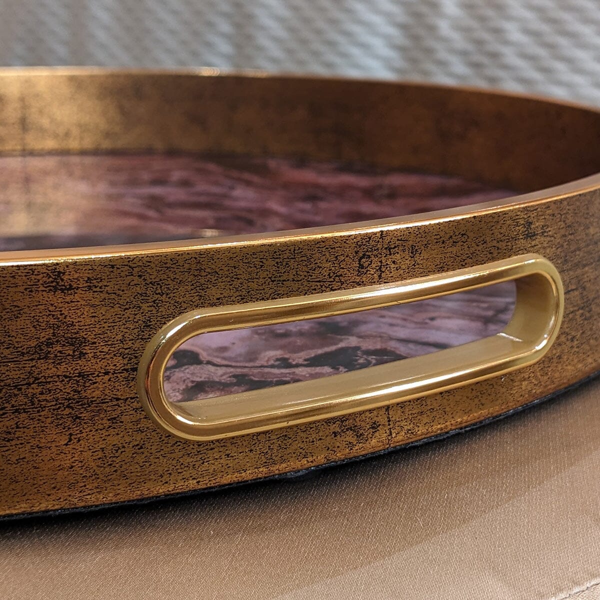 Gnache Bronze & Burgundy Round Marble Effect Decorative Tray - Image 4
