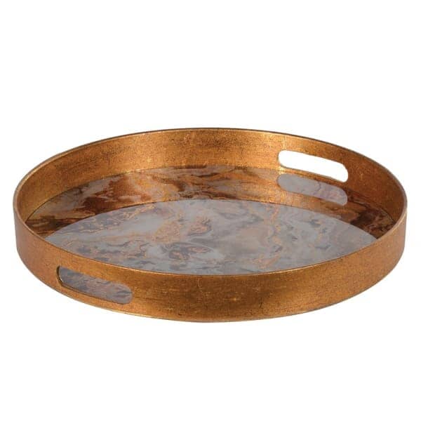 Gnache Bronze & Burgundy Round Marble Effect Decorative Tray - Image 5
