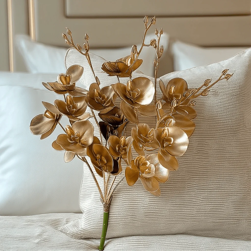 Gold Faux Orchid Single Stem Floral - Image 2