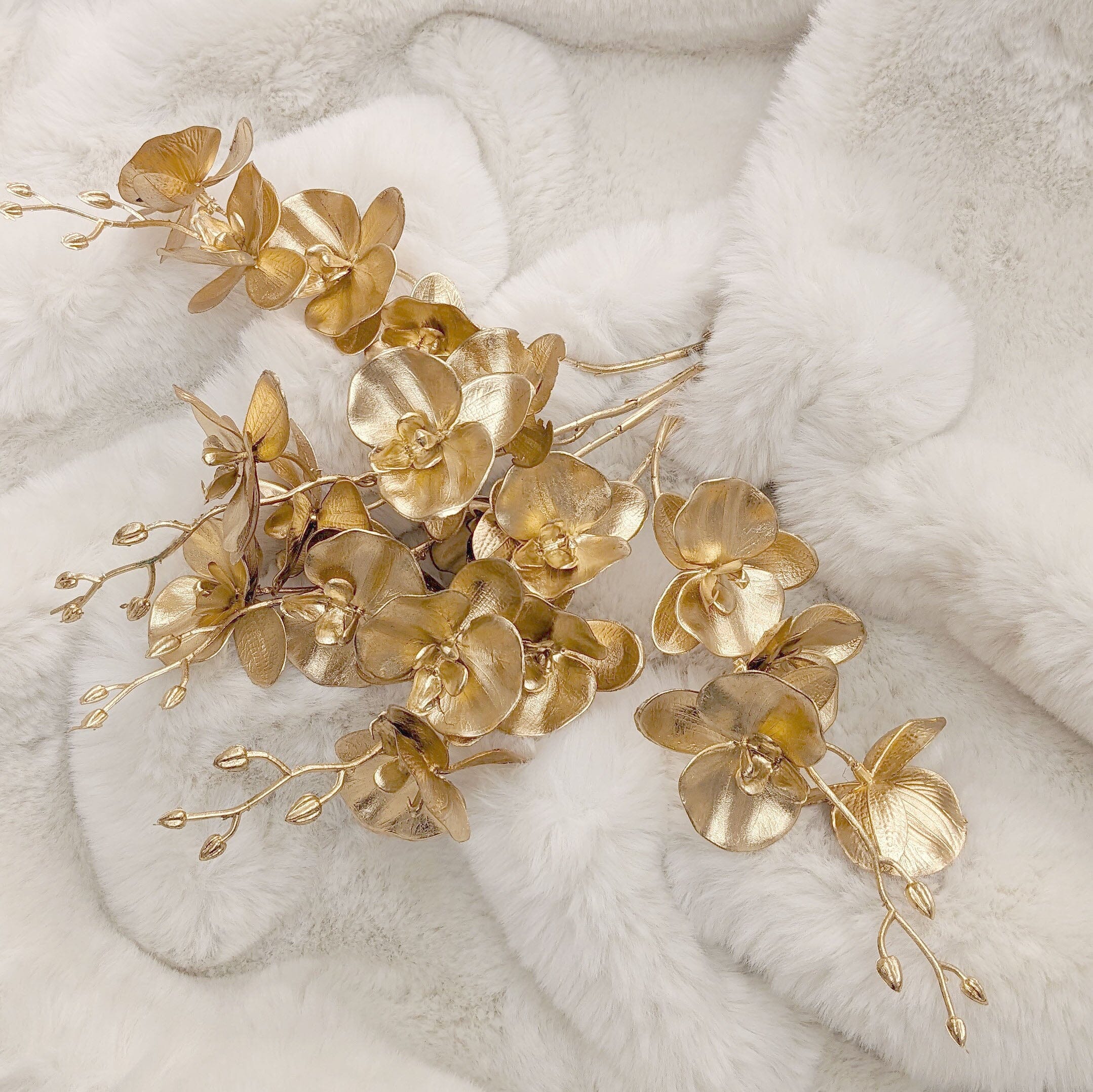 Gold Faux Orchid Single Stem Floral - Image 3