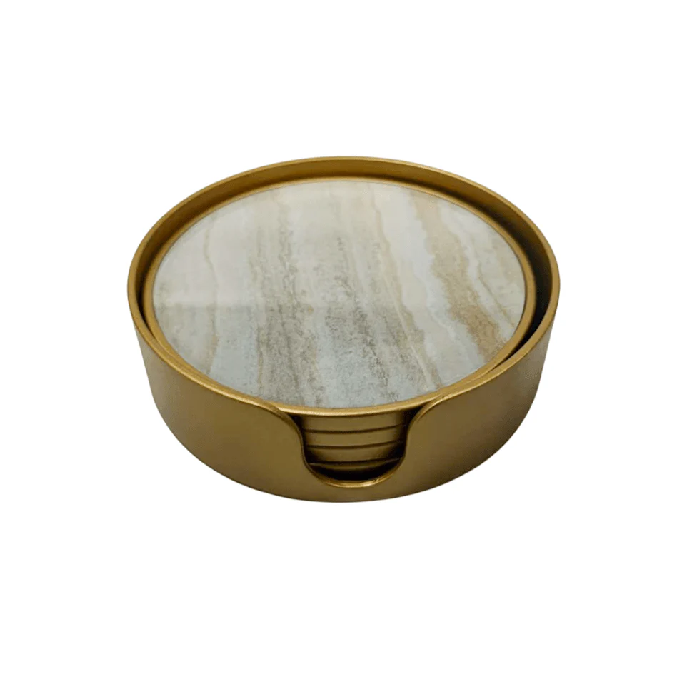 Gold Marble Effect Coasters with Gold Holder - Set of 4 - Image 2