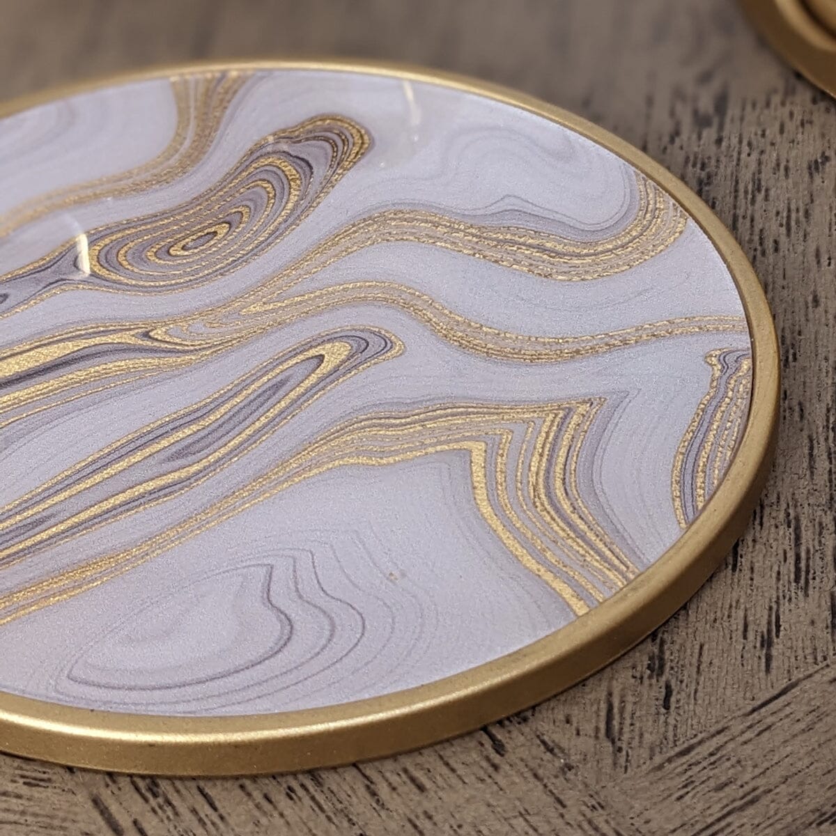 Gold Swirl Marble Effect Coasters with Gold Holder - Set of 4 - Image 3