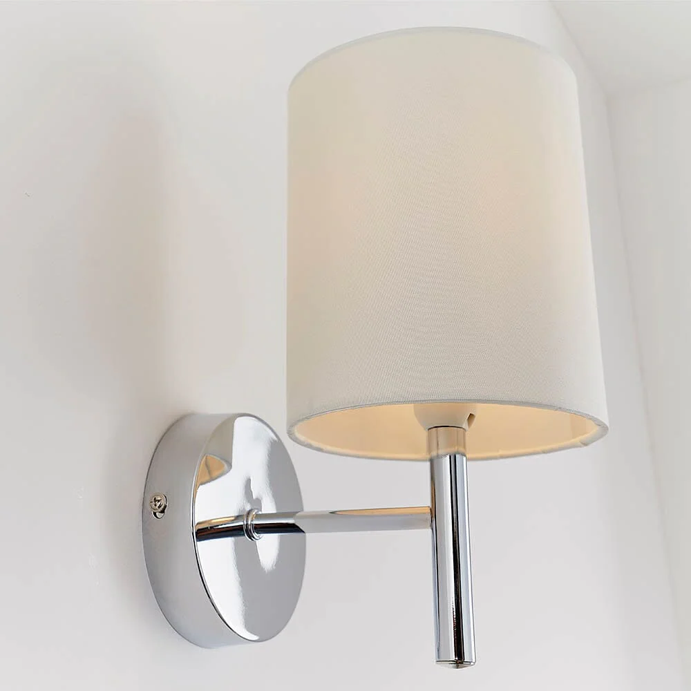 Hadleigh Silver Wall Light with Cream Faux Silk Shade