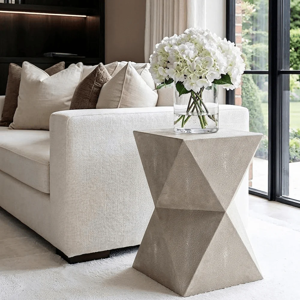 Halston Grey Shagreen Geometric Side Table
