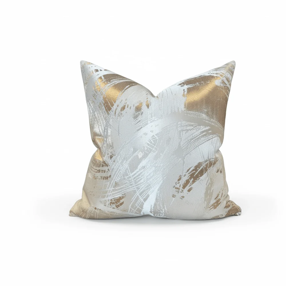 Harlow Cream & Gold Metallic Abstract Cushion - 50x50cm - Image 3