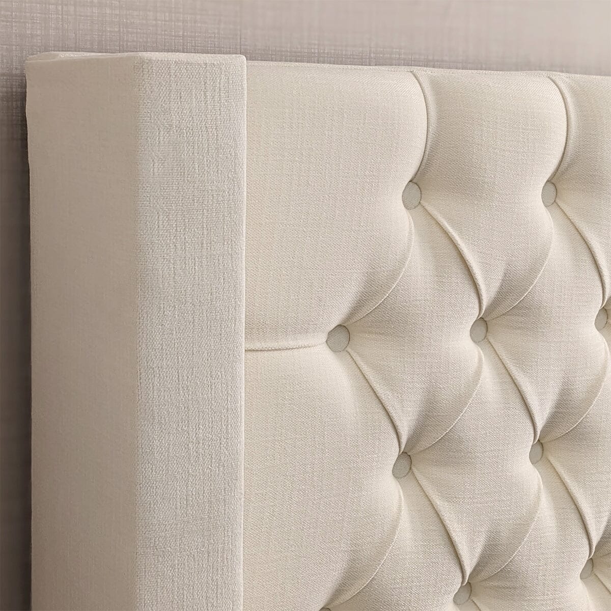 Harper Classic Luxury Ivory Textured Buttoned Winged Chunky Bed - Image 4