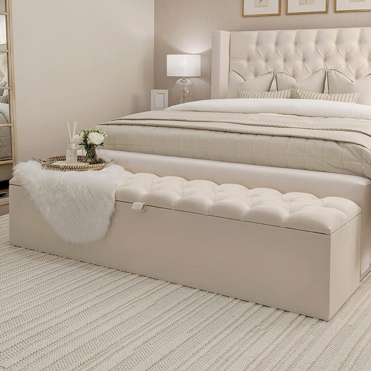 Harper Luxury Beige Textured Ottoman Box