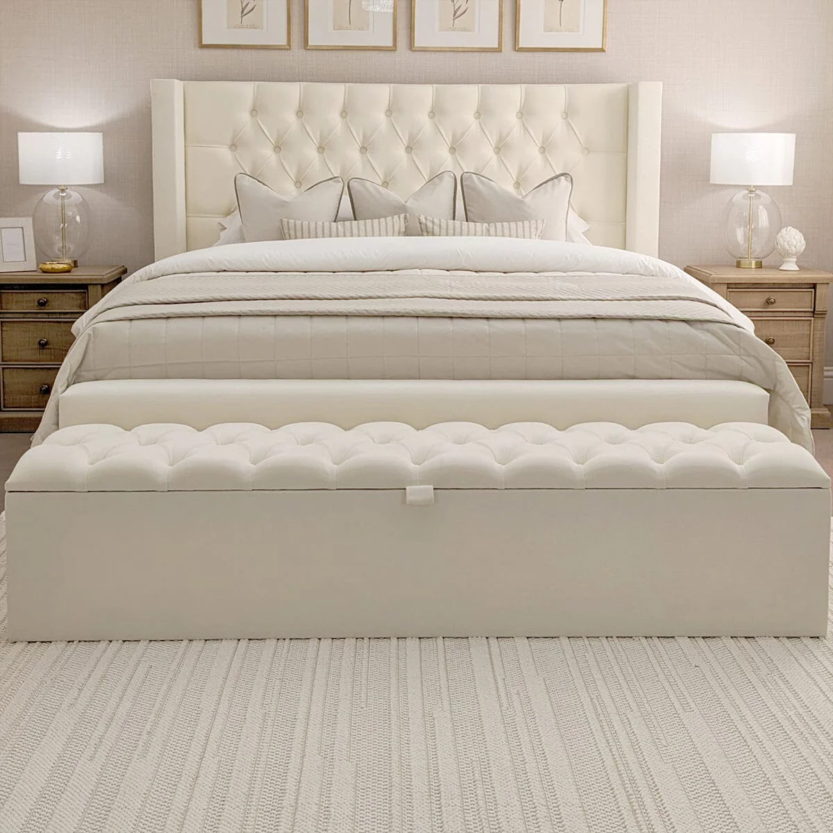 Harper Luxury Ivory Textured Ottoman Box - Image 3
