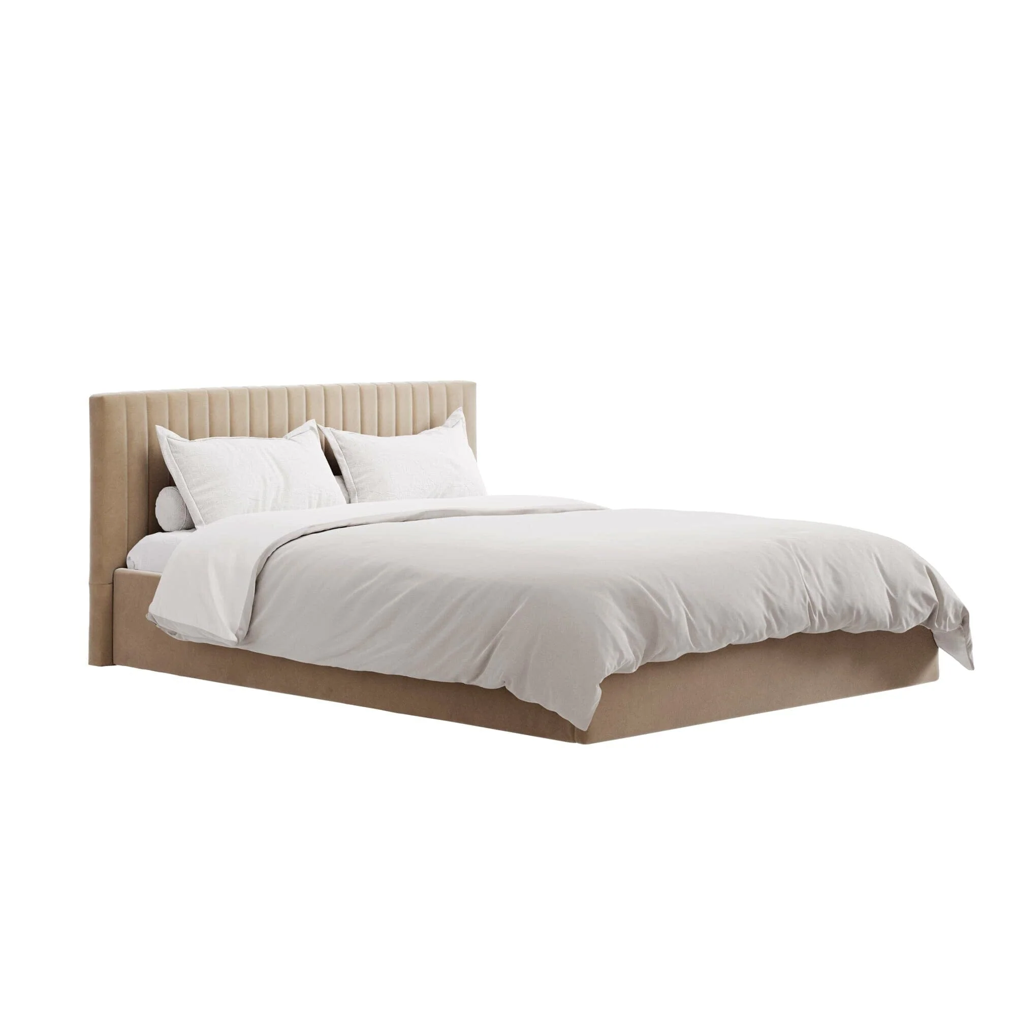 Harriet Low Beige Velvet Channelled Ottoman Bed - Image 2