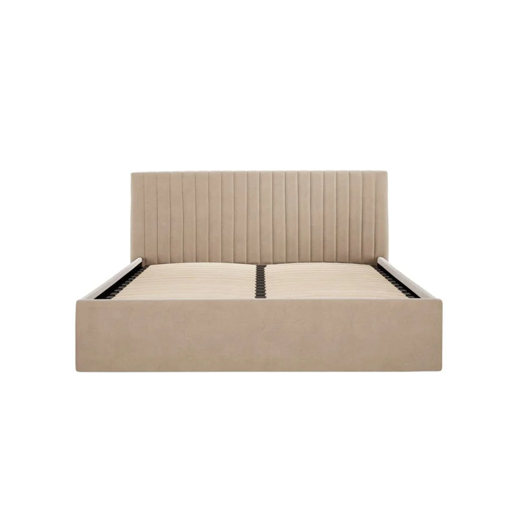 Harriet Low Beige Velvet Channelled Ottoman Bed - Image 3