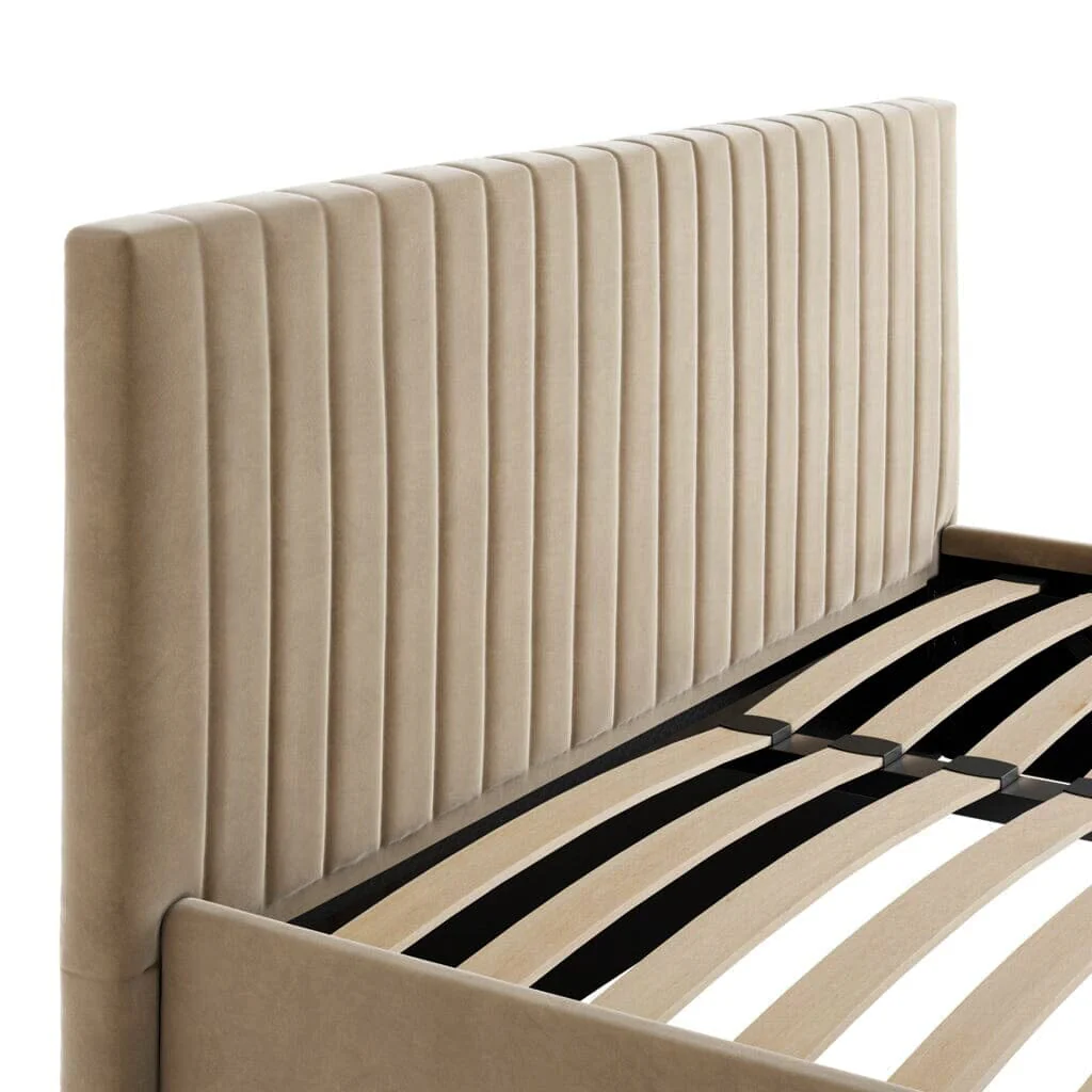 Harriet Low Beige Velvet Channelled Ottoman Bed - Image 4