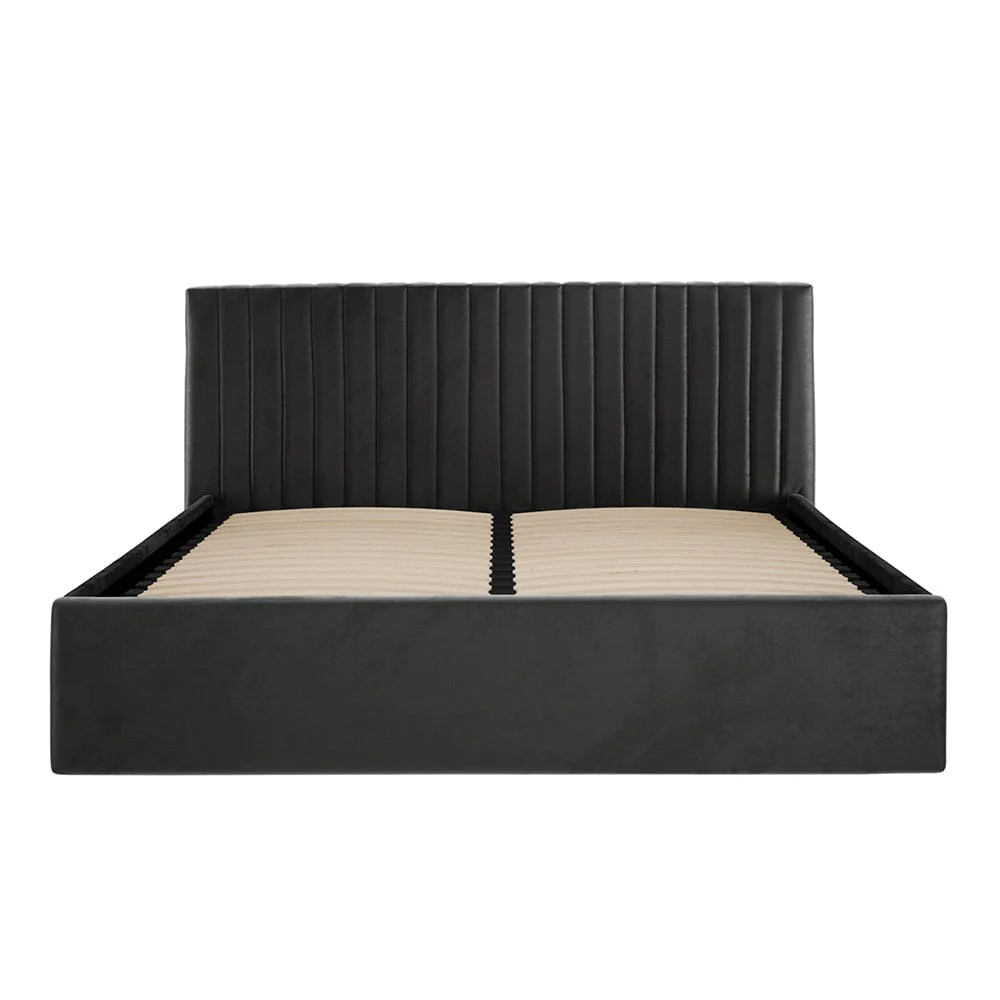 Harriet Low Black Velvet Channelled Ottoman Bed - Image 2