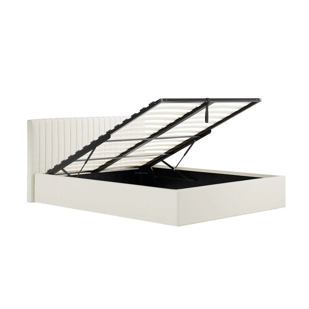 Harriet Low Ecru Textured Channelled Ottoman Bed - Image 3