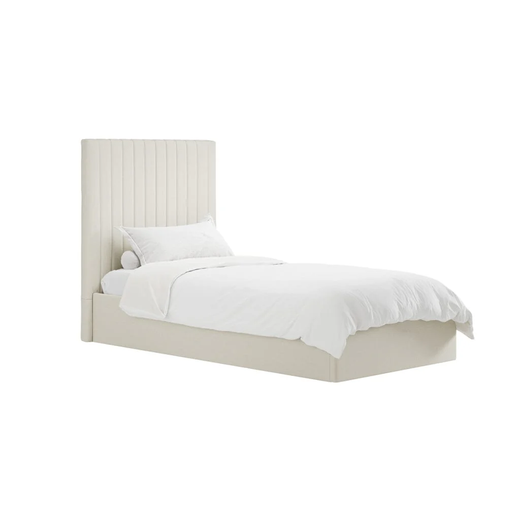 Harriet Single Ecru Textured Channelled Ottoman Bed - Image 3