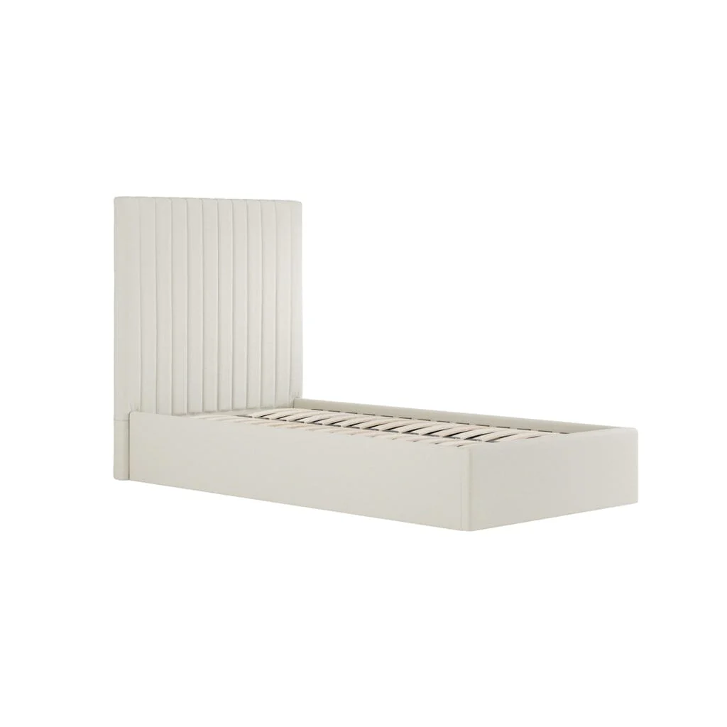 Harriet Single Ecru Textured Channelled Ottoman Bed - Image 4