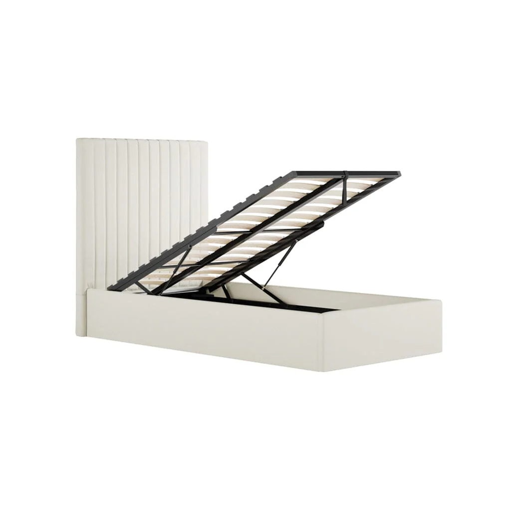 Harriet Single Ecru Textured Channelled Ottoman Bed - Image 5