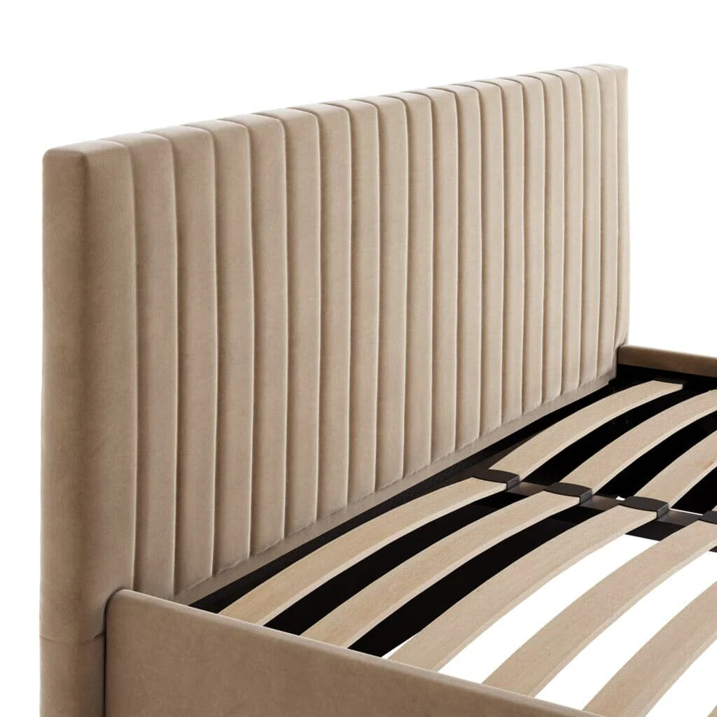 Harriet Beige Velvet Channelled Ottoman Bed - Image 2