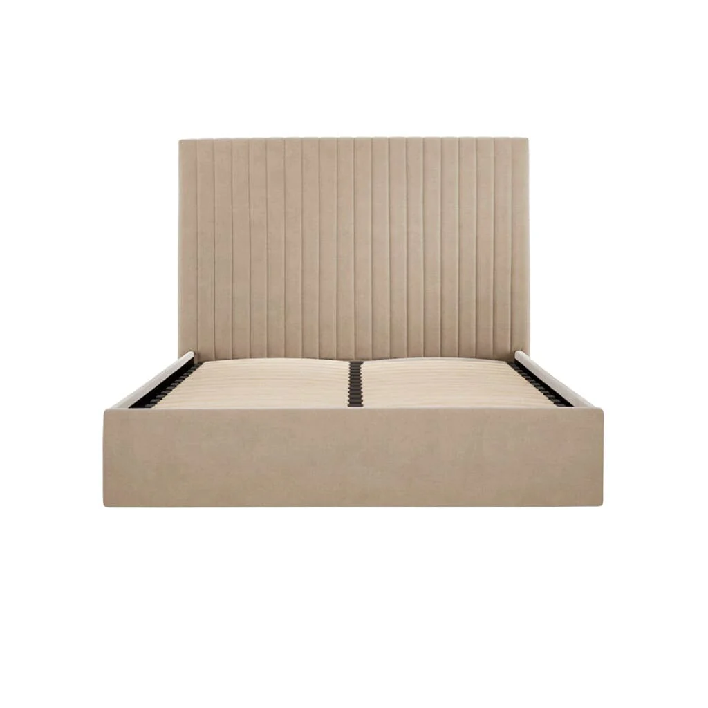 Harriet Beige Velvet Channelled Ottoman Bed - Image 4