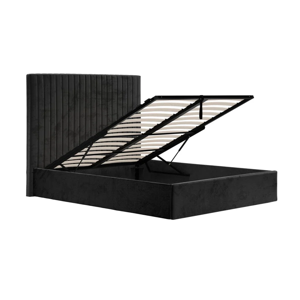 Harriet Black Velvet Channelled Ottoman Bed - Image 2