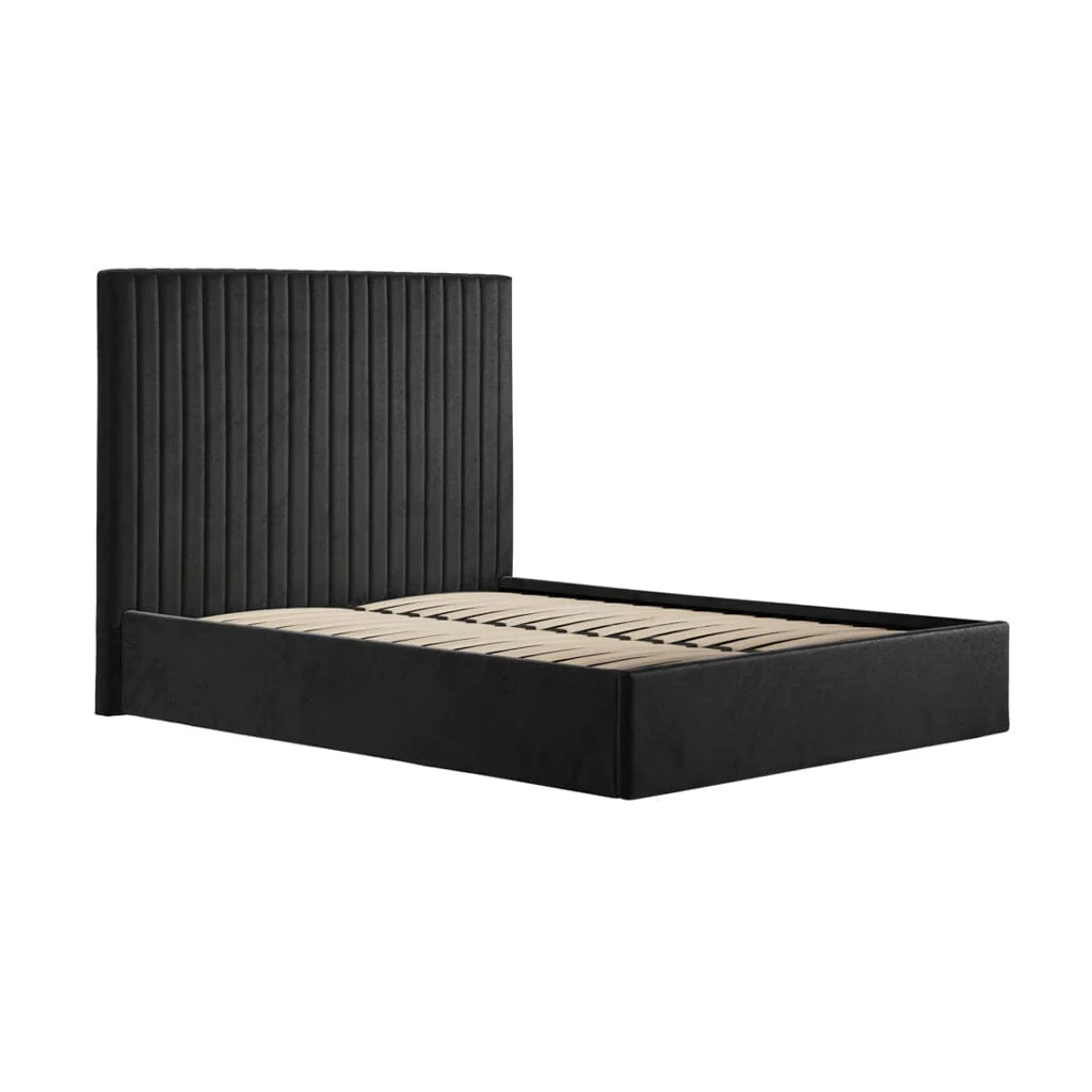 Harriet Black Velvet Channelled Ottoman Bed - Image 3