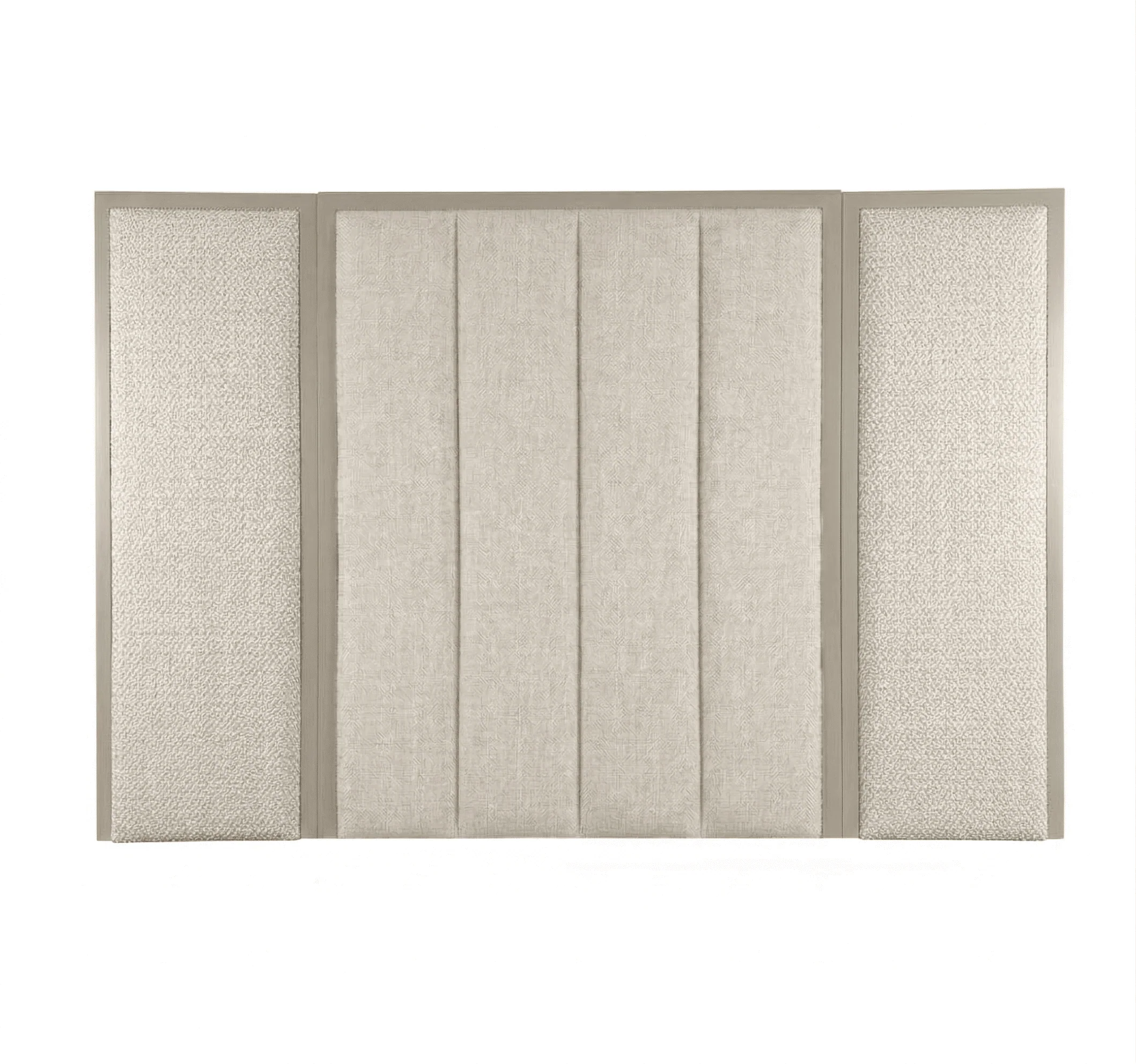 Harrington Almond Woven Channelled Headboard with Mid Taupe Frame & Cream & Beige Patterned Accent Wings - Image 2