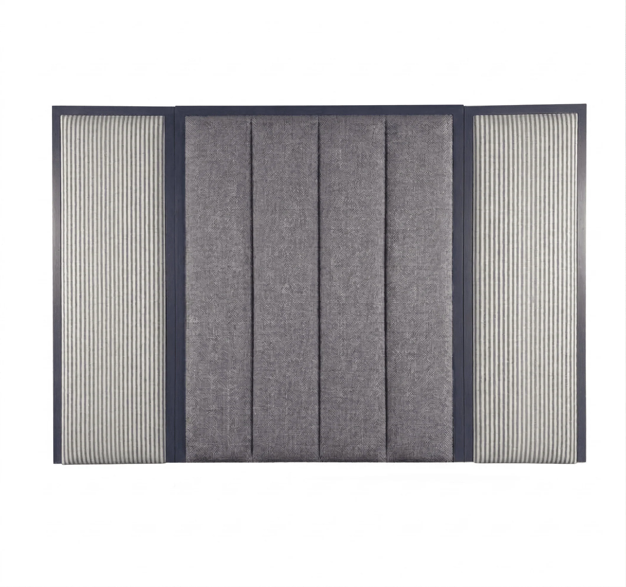 Harrington Graphite Woven Channelled Headboard with Petrol Frame & Blue Striped Accent Wings - Image 2