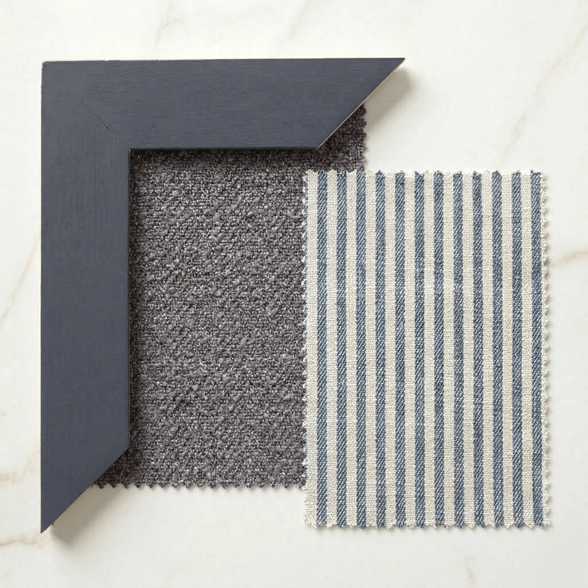 Harrington Graphite Woven Channelled Headboard with Petrol Frame & Blue Striped Accent Wings - Image 3