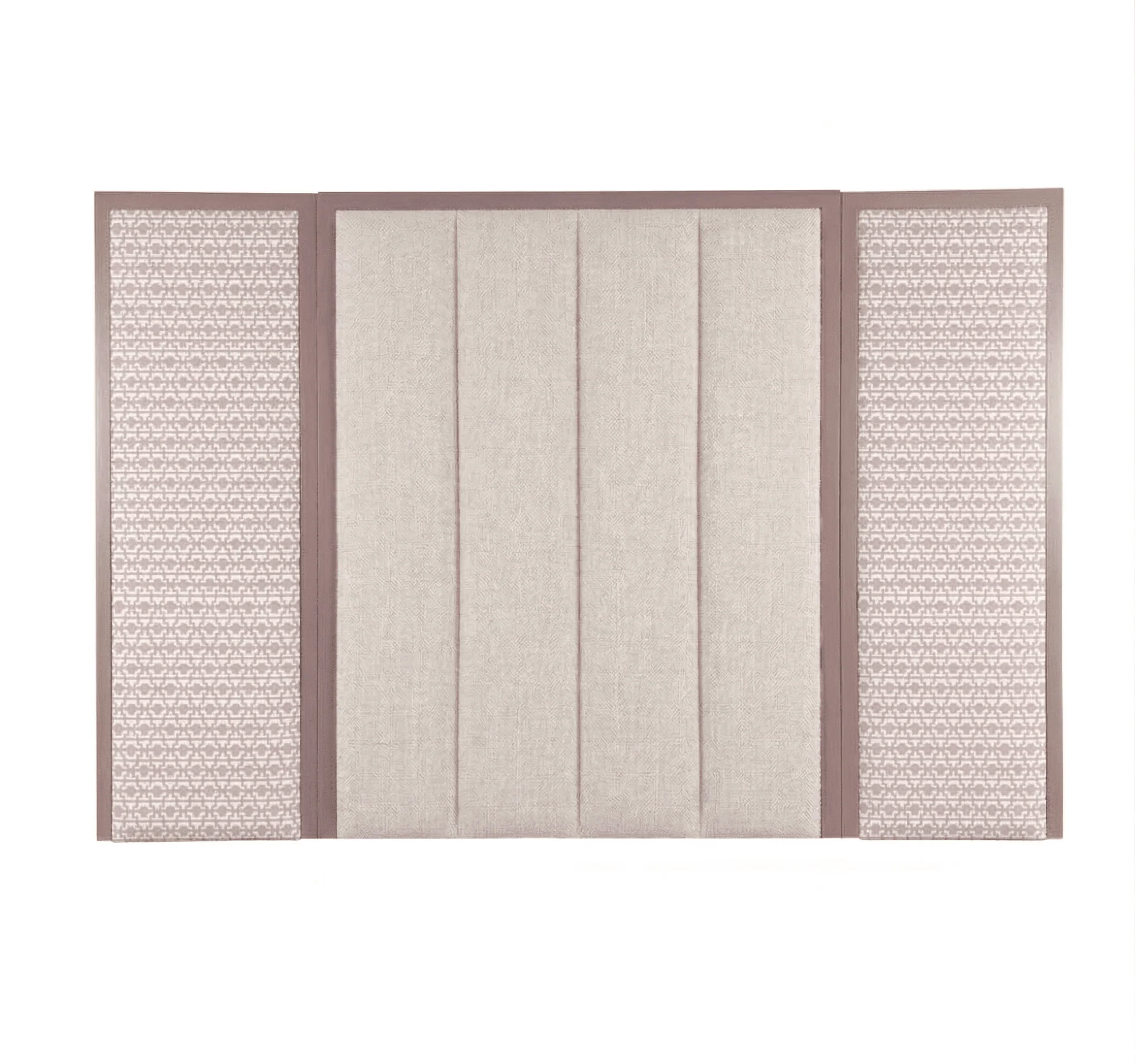 Harrington Natural Woven Channelled Headboard with Mauve Frame & Pink Geometric Accent Wings - Image 2