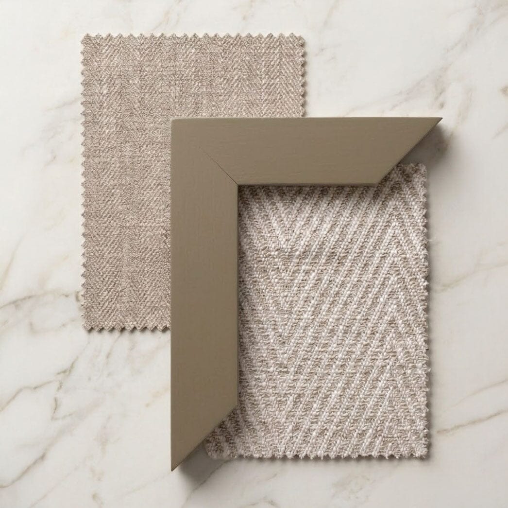 Harrington Pumice Woven Channelled Headboard with Dark Taupe Frame & Cream Chevron Accent Wings - Image 3