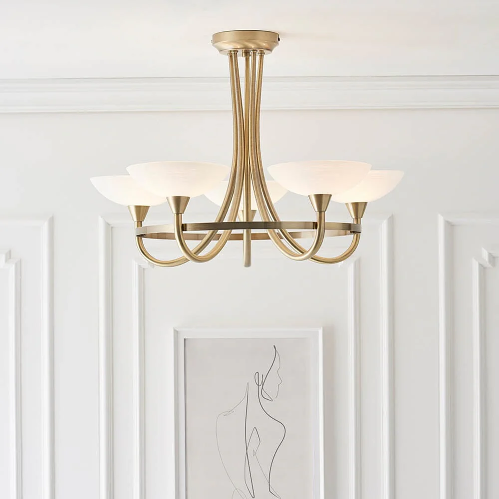 Harrogate Antique Brass 5 Light Semi Flush Ceiling Light
