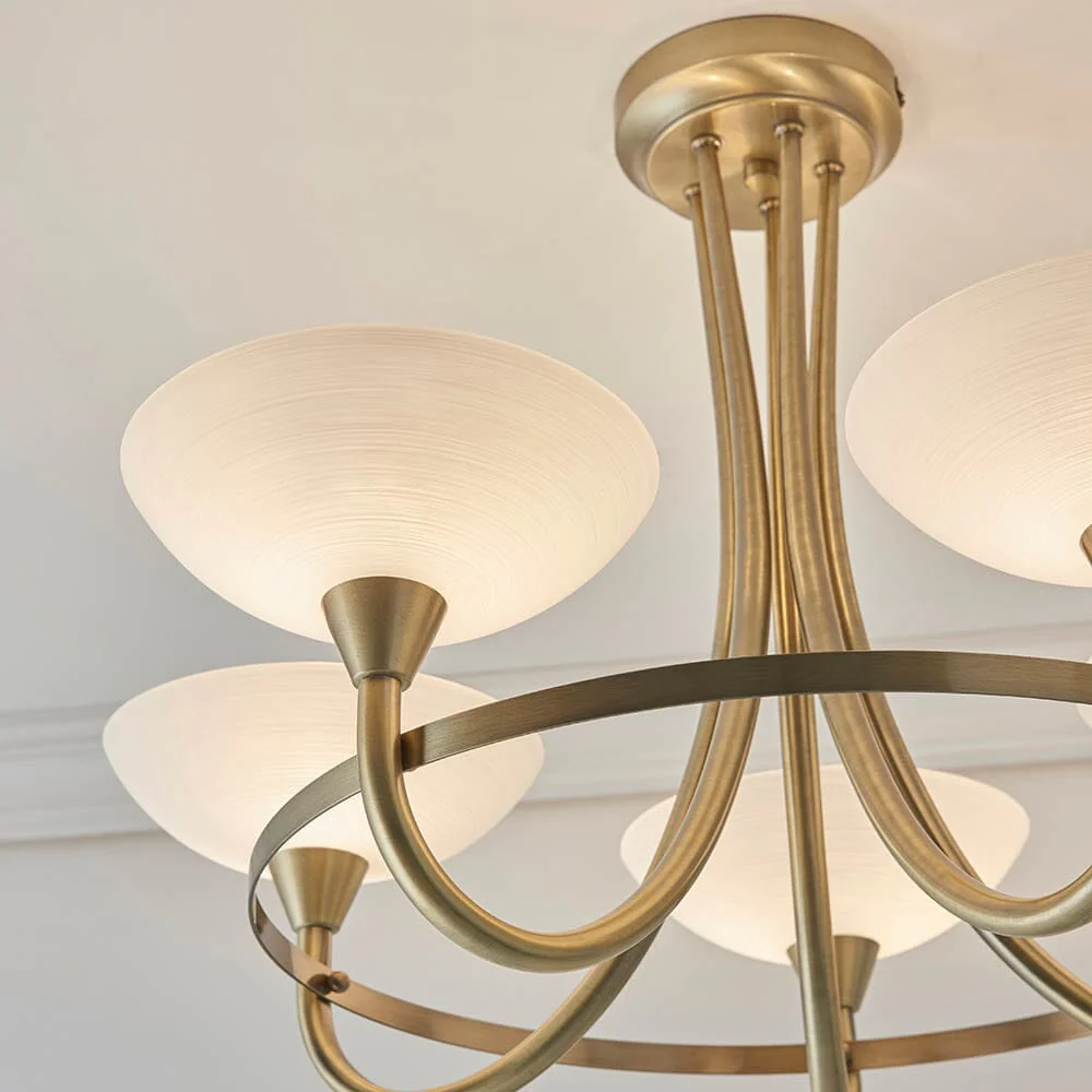 Harrogate Antique Brass 5 Light Semi Flush Ceiling Light - Image 3