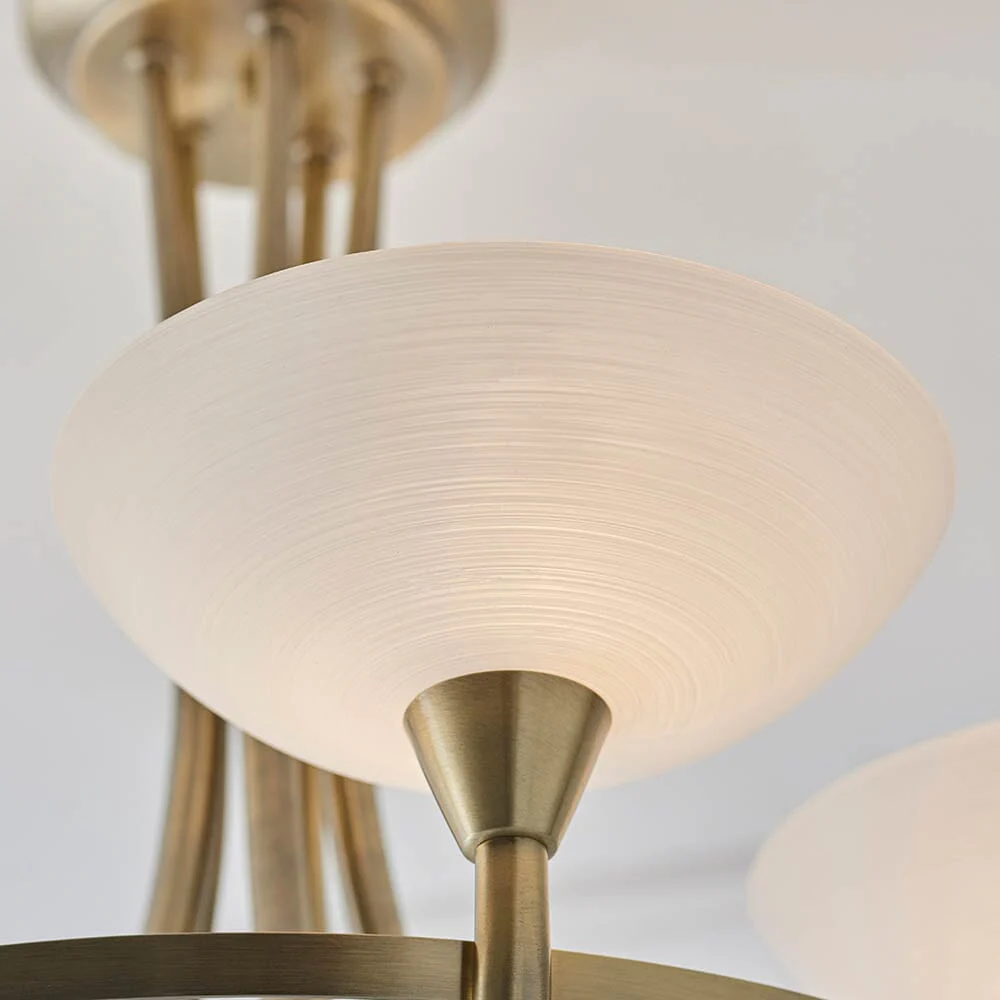Harrogate Antique Brass 5 Light Semi Flush Ceiling Light - Image 4