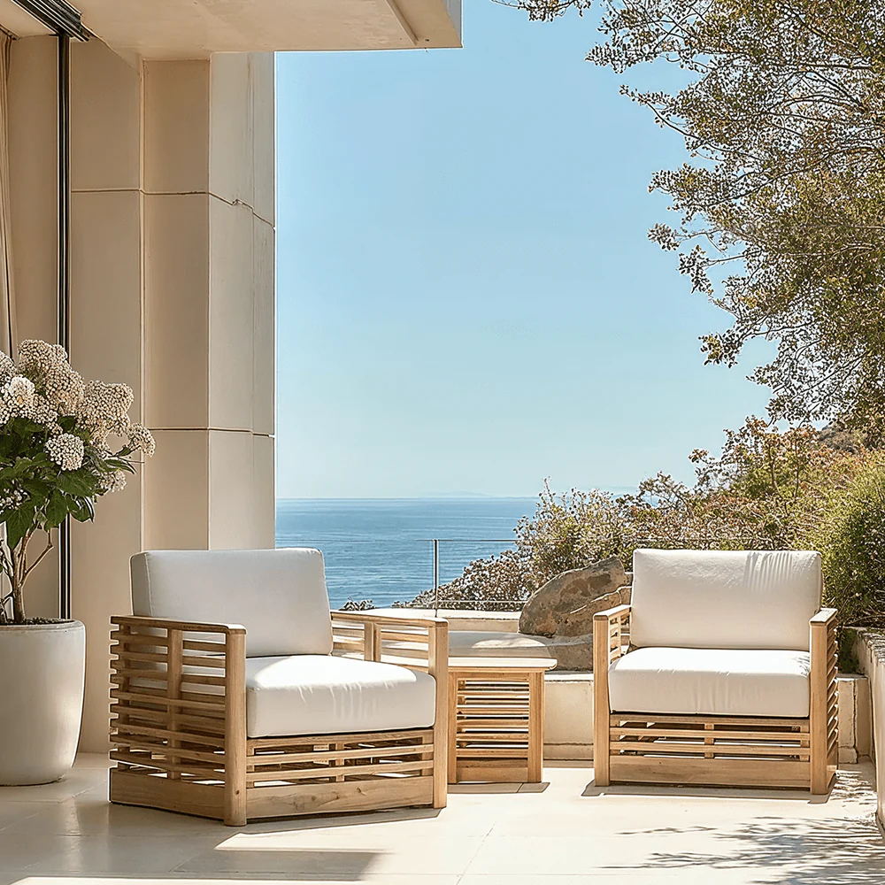Havana Outdoor Cream & Lightwash Acacia Wood 2 Chair Lounge Set