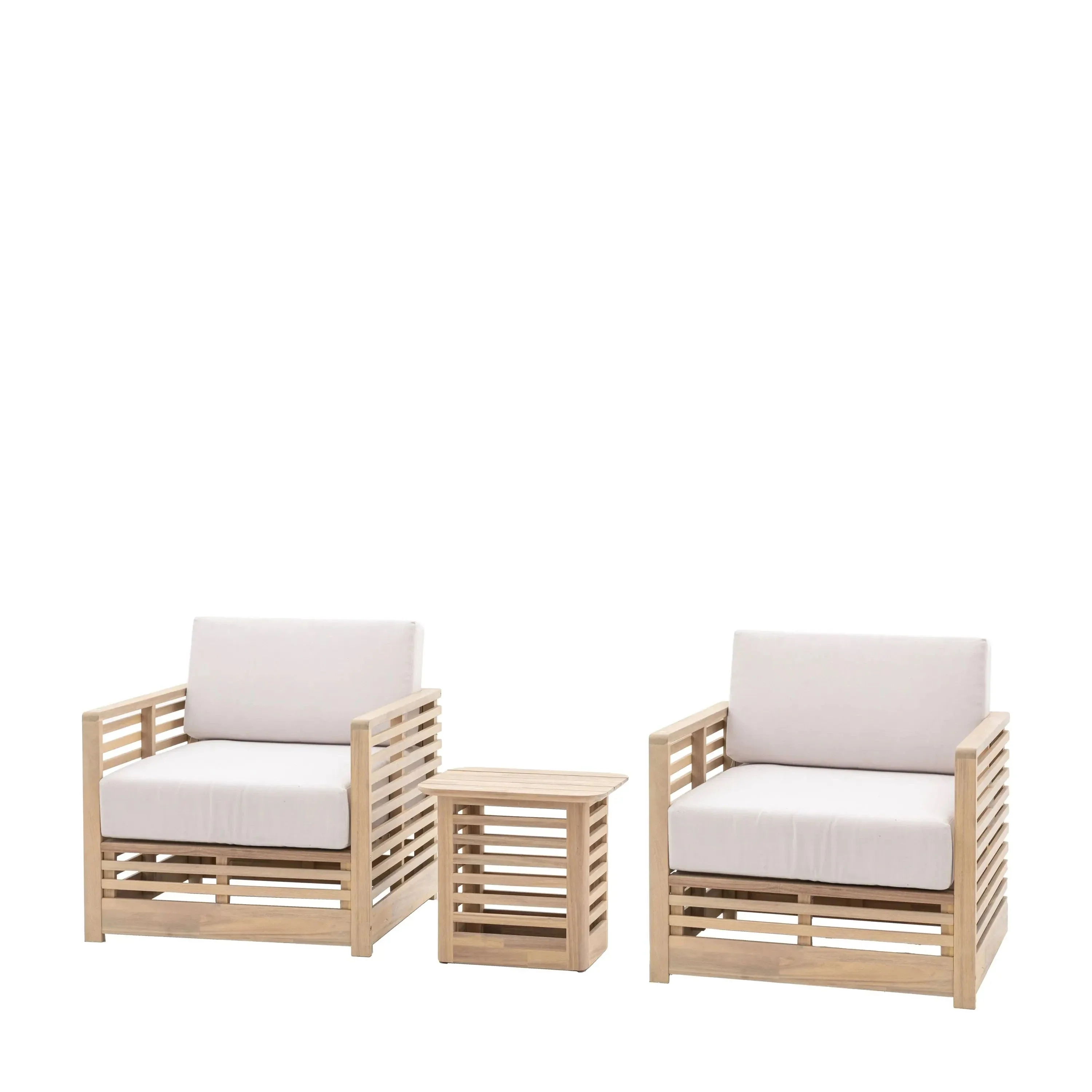Havana Outdoor Cream & Lightwash Acacia Wood 2 Chair Lounge Set - Image 2