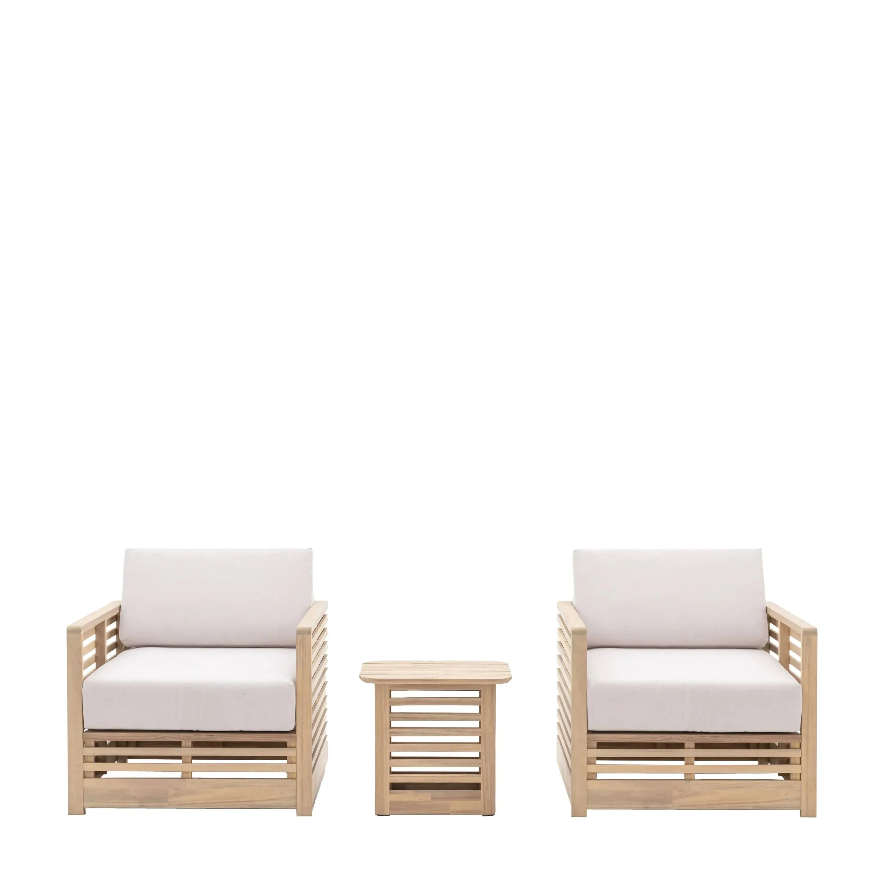 Havana Outdoor Cream & Lightwash Acacia Wood 2 Chair Lounge Set - Image 4