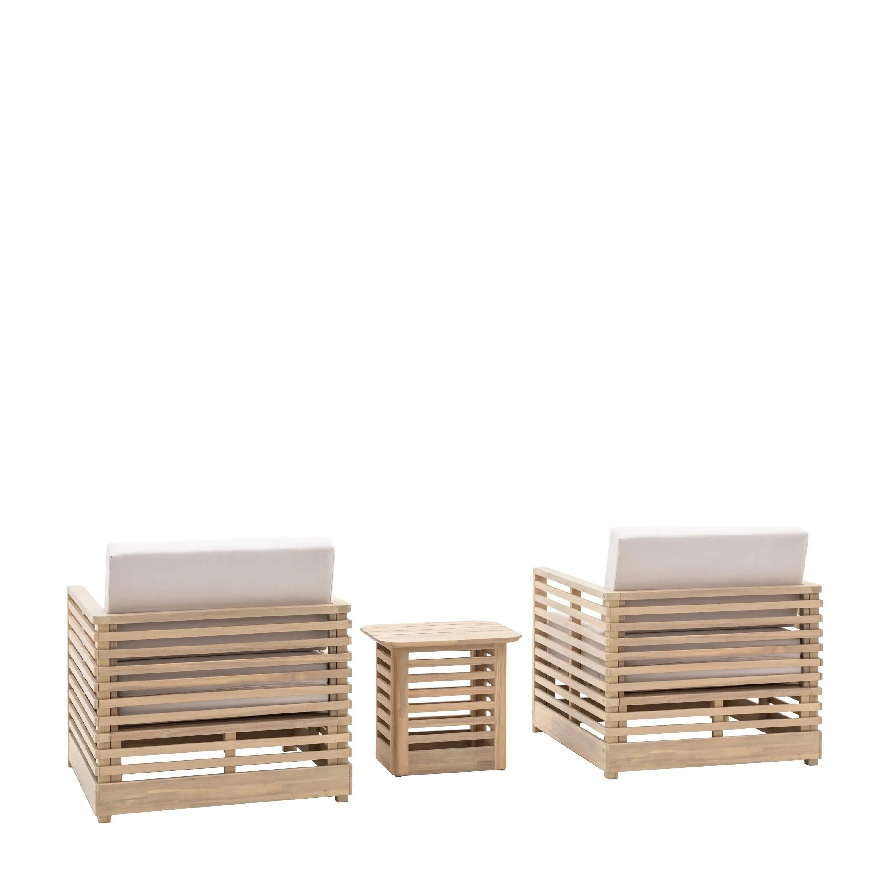 Havana Outdoor Cream & Lightwash Acacia Wood 2 Chair Lounge Set - Image 5