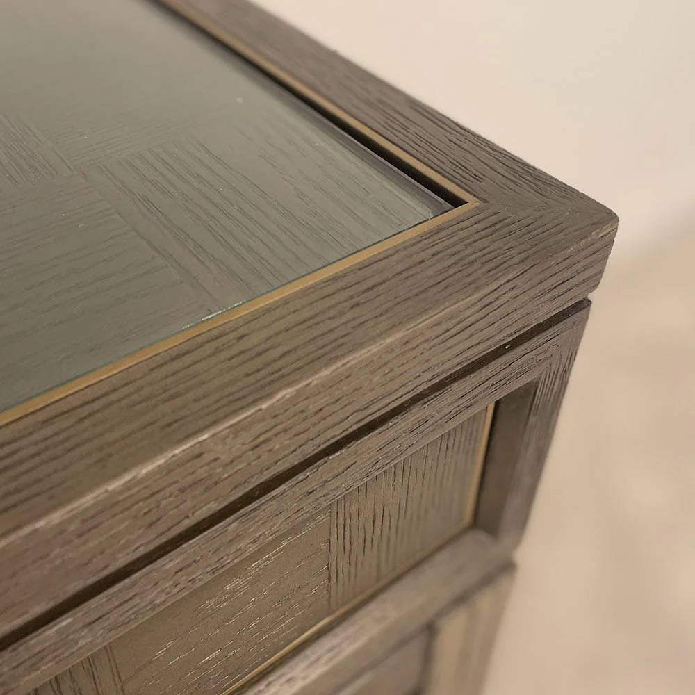 Haye 2 Drawer Chestnut & Gold Dressing Table with Glass Top - Image 3