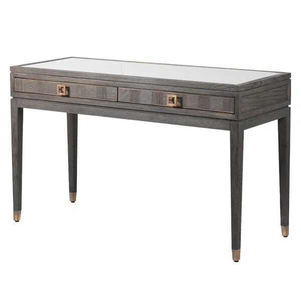 Haye 2 Drawer Chestnut & Gold Dressing Table with Glass Top - Image 7