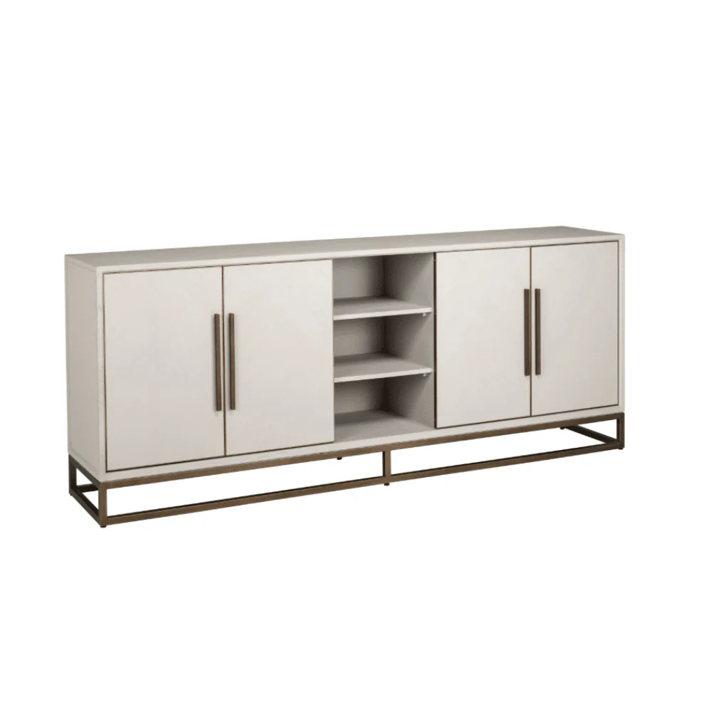 Helena Luxury Cream Oak Veneer 4 Door Sideboard with Brass Detailing - Image 3